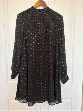 a new day Black Dress with Gold Dot Print and Smocked Yoke